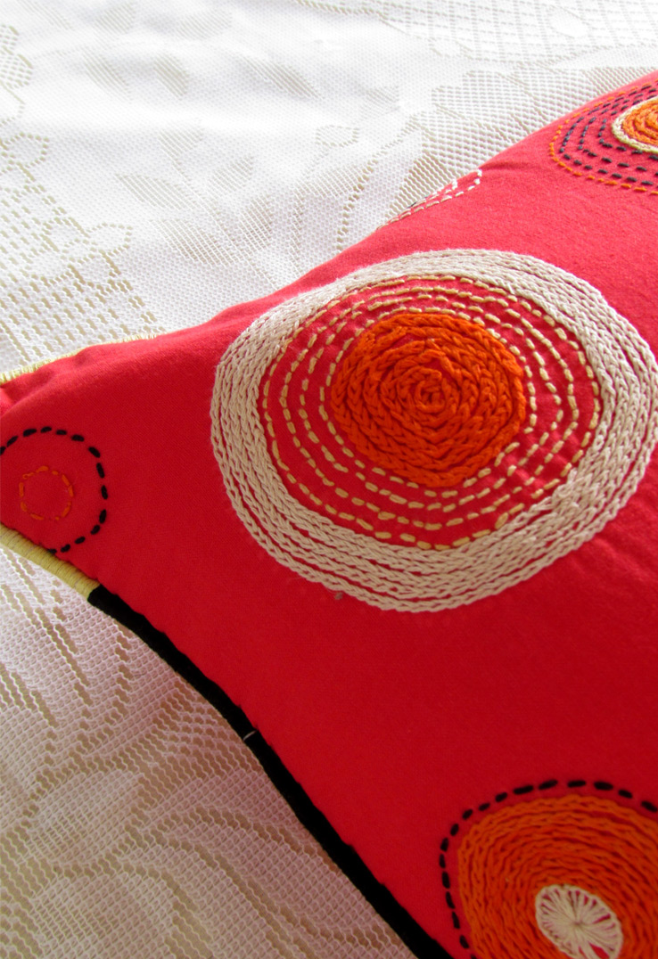 Red Tribal Hand Embroidered Square Cushion Covers - Set of 2